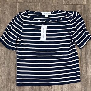 Amour Vert Navy & White Striped Short Sleeve Boatneck Tee